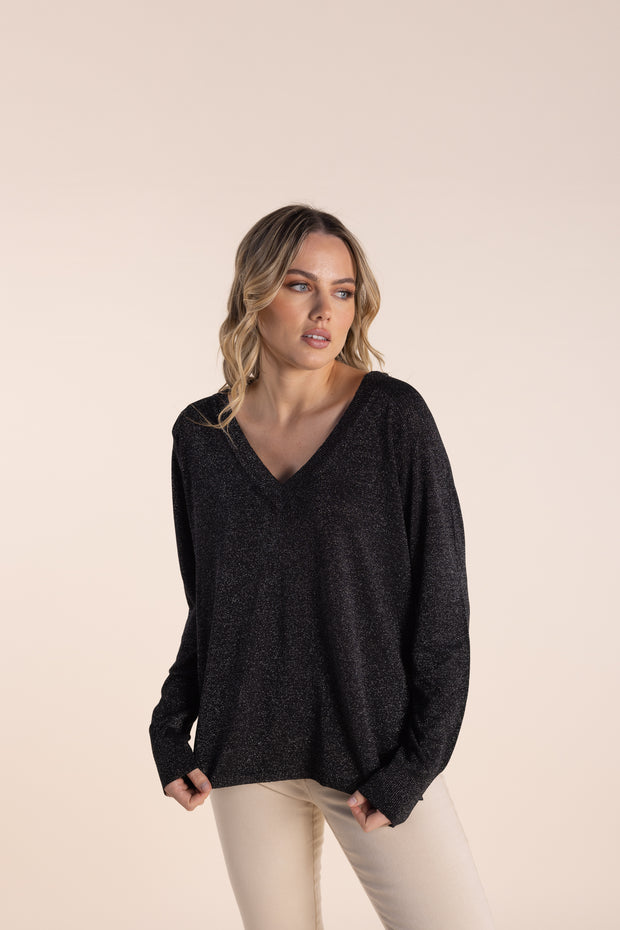 Jumper - Lurex V Neck Sweater by Two-T's