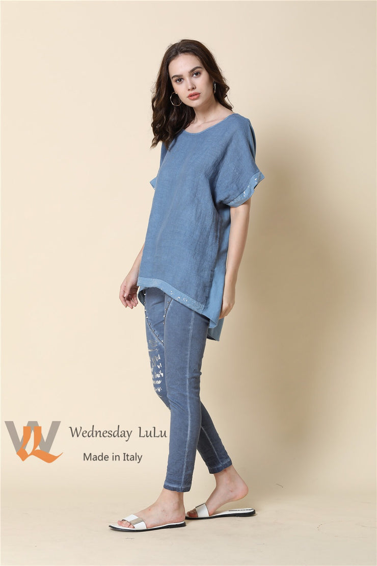 Top - Italian Linen/Cotton Bling Hem SS-9170