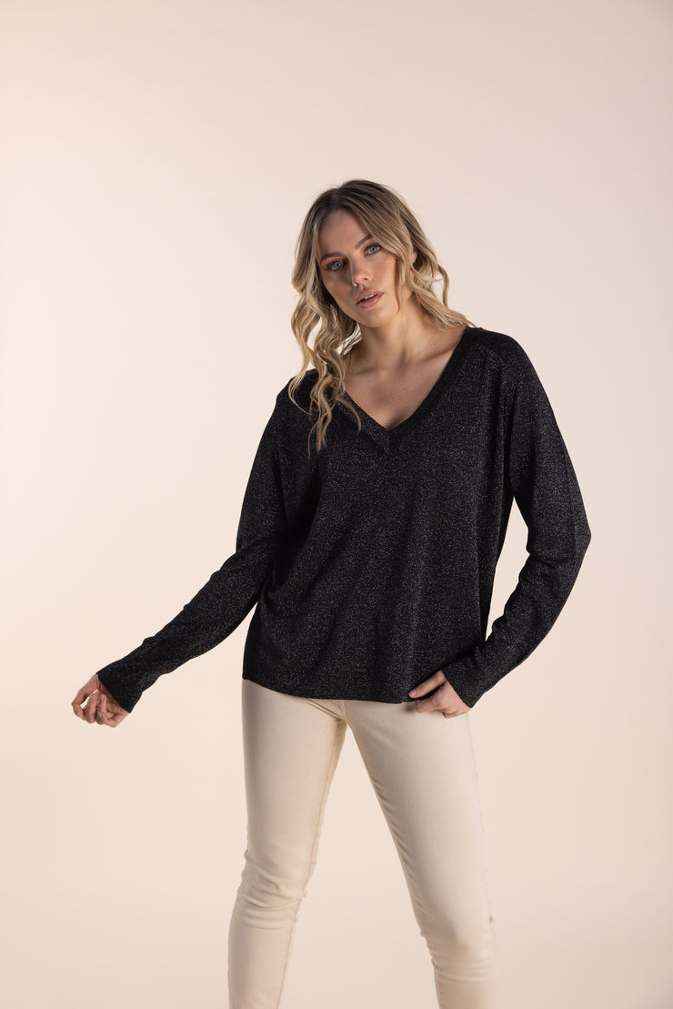 Jumper - Lurex V Neck Sweater by Two-T's