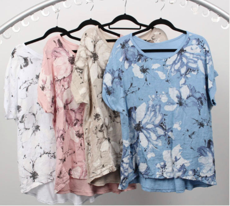 Top - Floral Day Italian Linen
