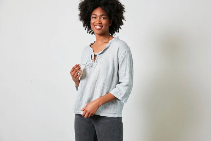 Top - Montaine Linen Blouse with Front Shirring