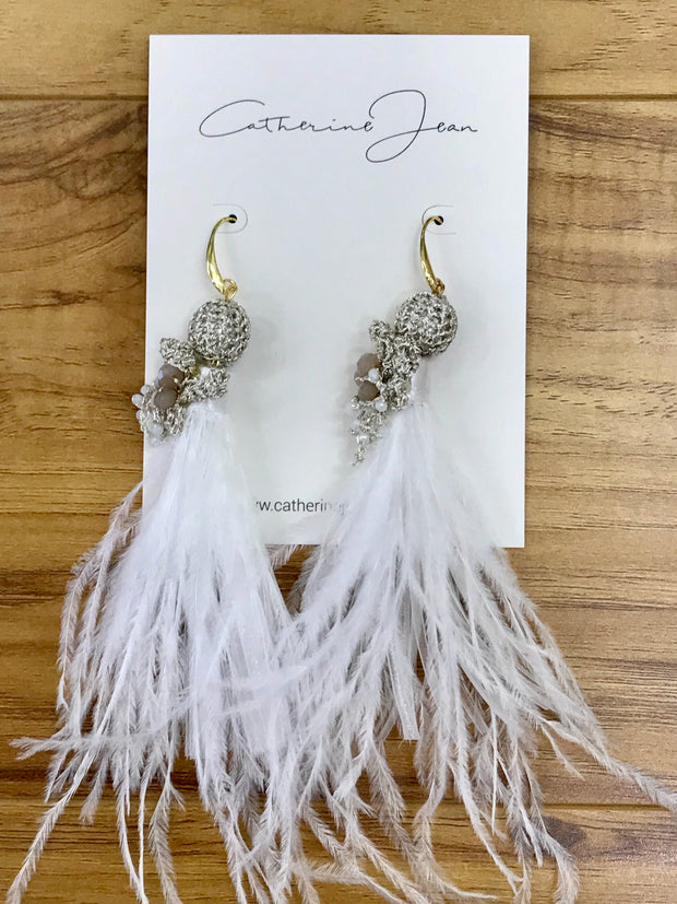 Earrings - Brides Feather Crochet