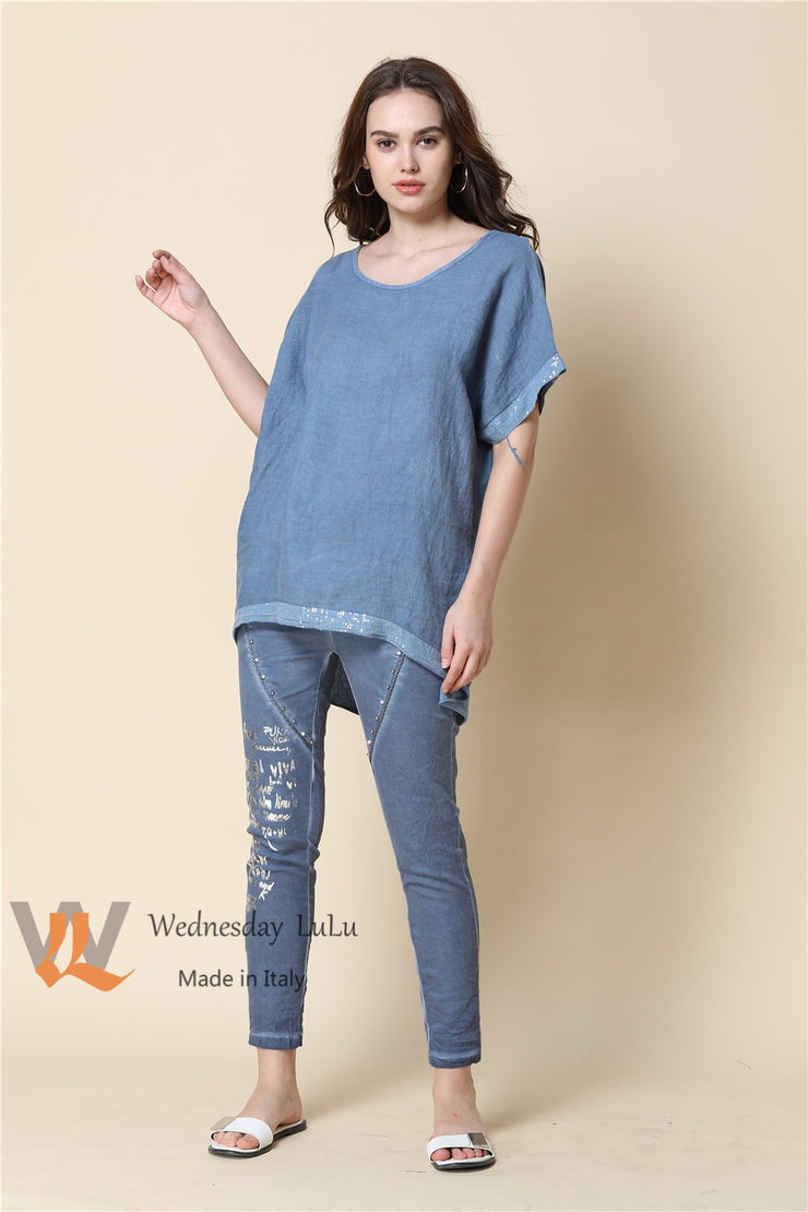 Top - Italian Linen/Cotton Bling Hem SS-9170