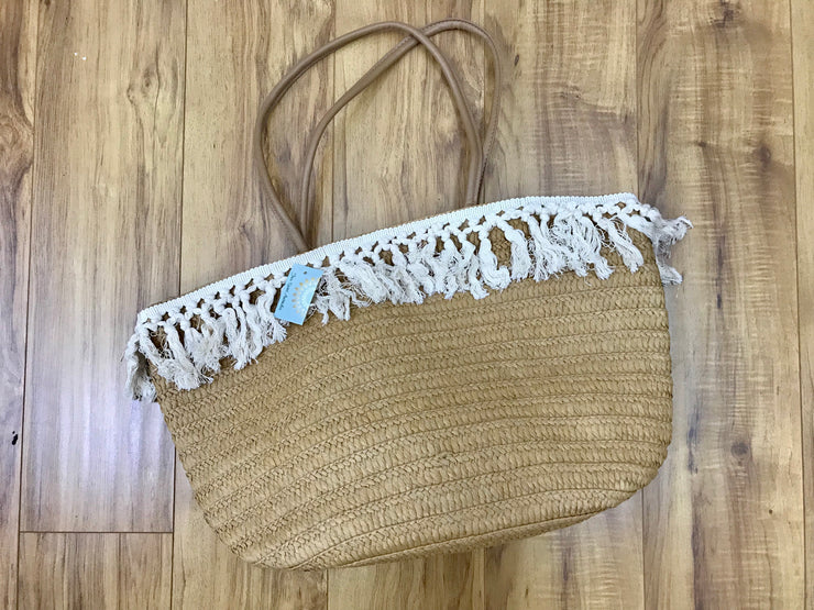 Bag - Fringe detail Beach Bag with Zipper