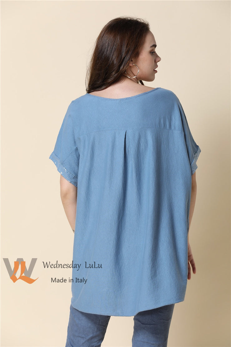 Top - Italian Linen/Cotton Bling Hem SS-9170