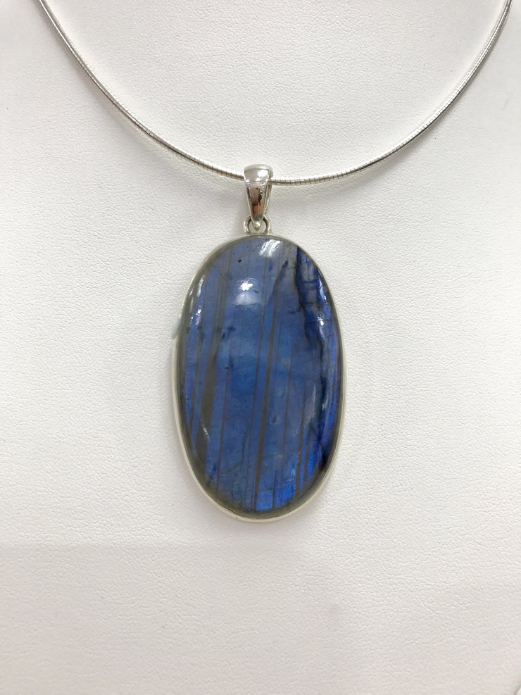 Pendant - Very Large Blue Labradorite 925 Sterling Silver