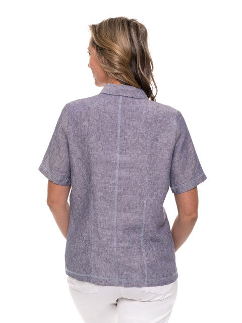 Top - S/S Crossdye Linen Heather/White Shirt by Yarra Trail